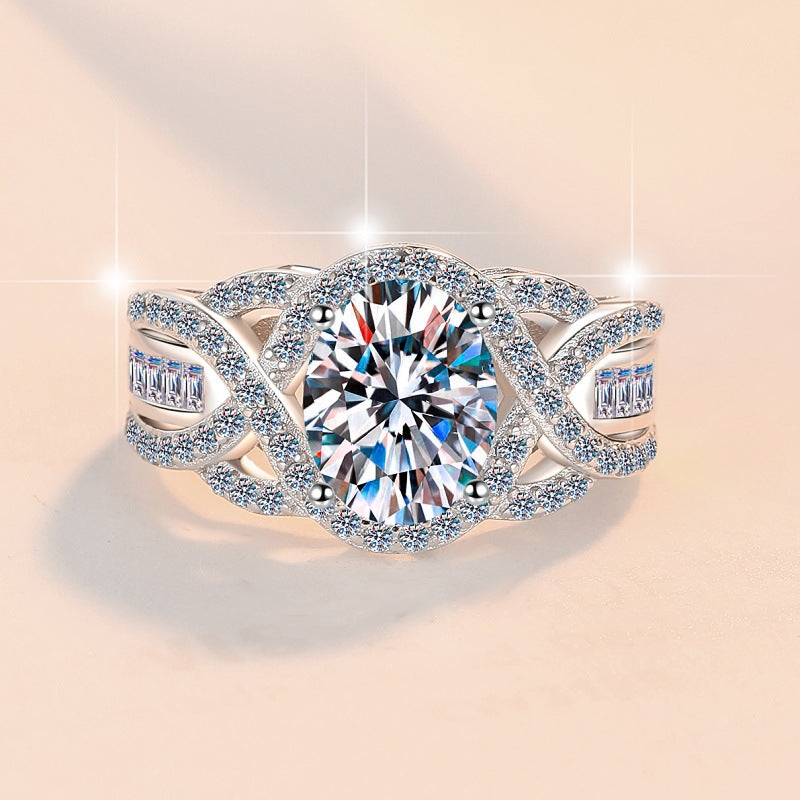 Jzora handmade 2ct oval cut infinity halo moissanite sterling silver engagement ring