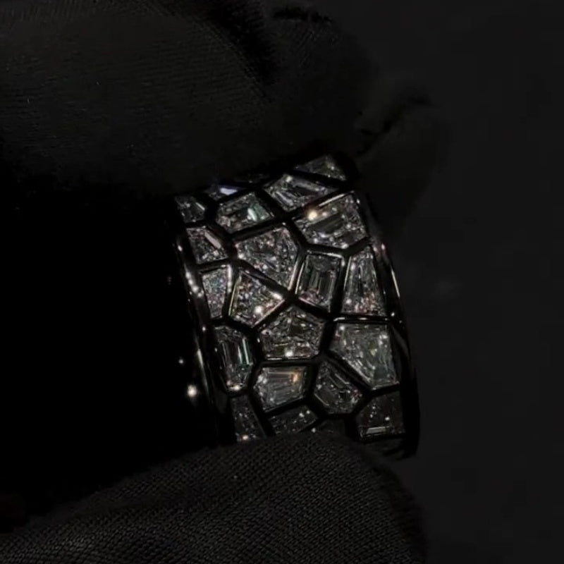 Jzora handmade unconventional random irregular polygon broken mirror men's ring