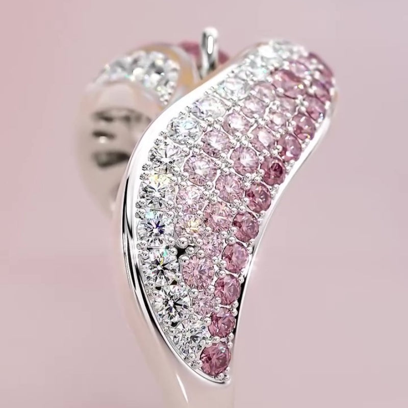 Jzora handmade pear cut ombre pink elegance wave sterling silver ring