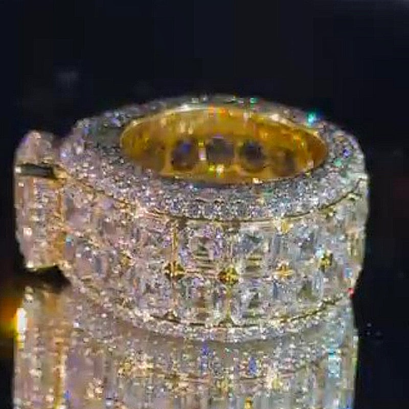 Jzora handmade 5ct pear cut royal shine full pavé brilliance men's band ring