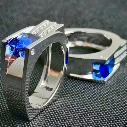 Jzora handmade vintage luxe royal bluefire bold men’s ring