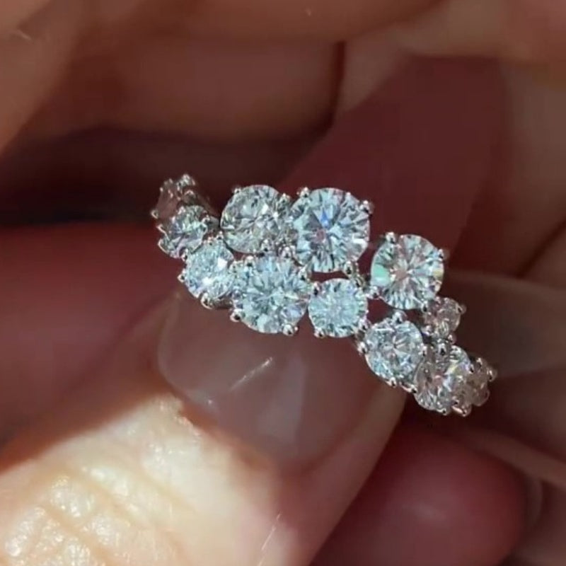 Jzora handmade round brilliant cluster sparkle moissanite sterling silver ring