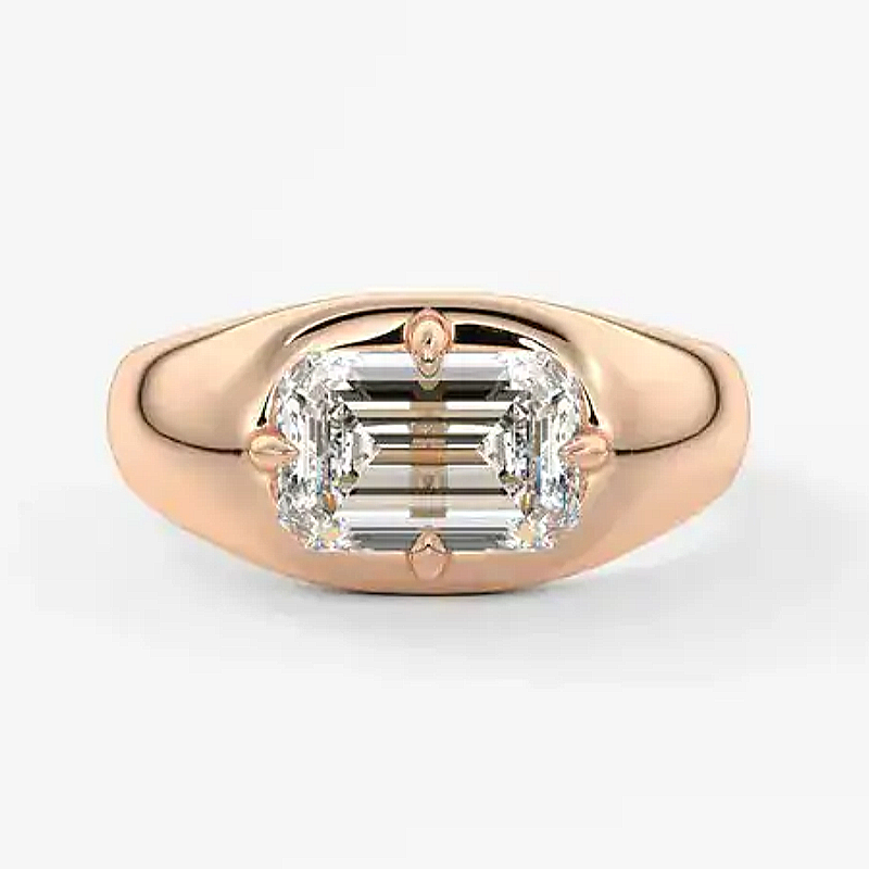 Jzora Handmade East-West Emerald Cut Moissanite Men's Ring