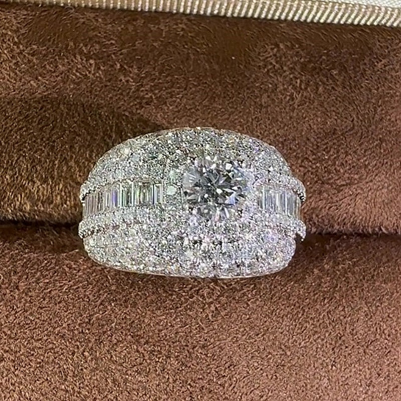 Jzora Handmade Ultimate Luxury Masculine Sparkle Round Cut Moissanite Full Pave Halo Men's Ring