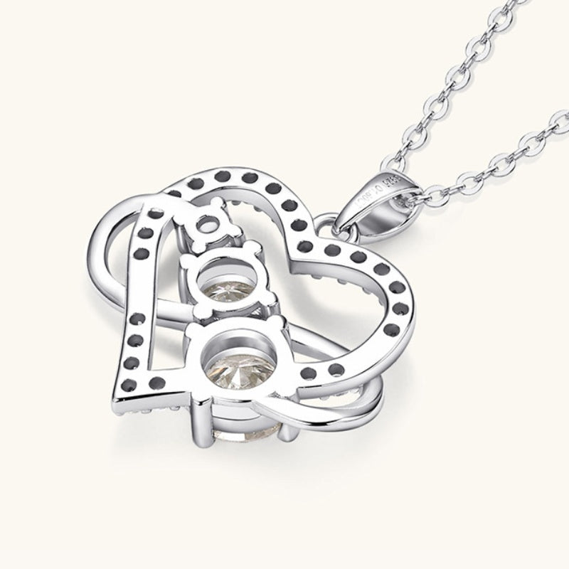 Jzora handmade 1.6ct round cut timeless double hoop heart-shape moissanite sterling silver necklace
