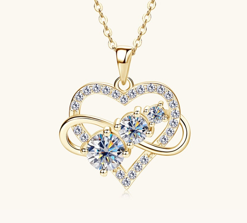 Jzora handmade 1.6ct round cut timeless double hoop heart-shape moissanite sterling silver necklace