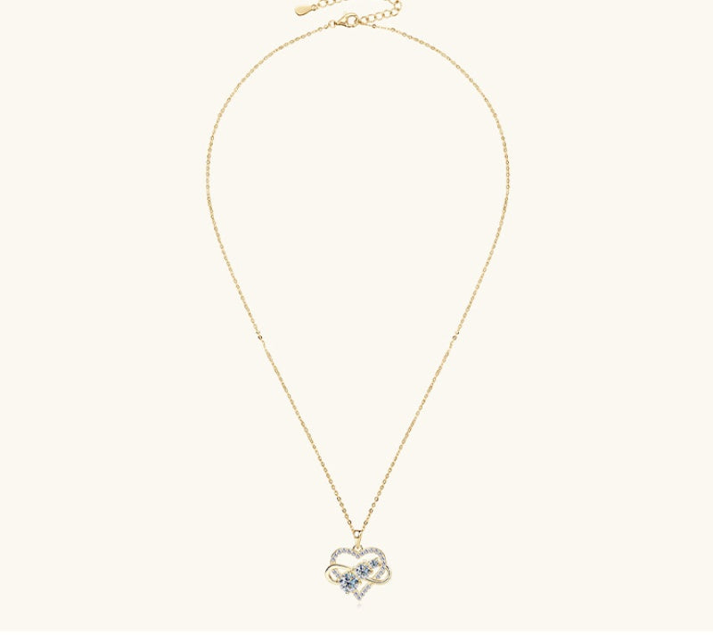 Jzora handmade 1.6ct round cut timeless double hoop heart-shape moissanite sterling silver necklace