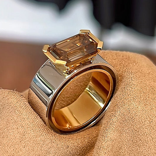Jzora handmade 5ct emerald cut classic two-tone layered design sterling silver solitaire ring