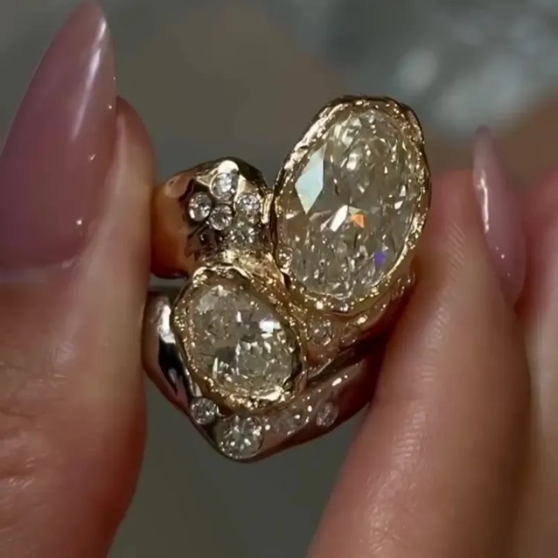 Jzora handmade 5ct oval cut irregular unisex sterling silver ring