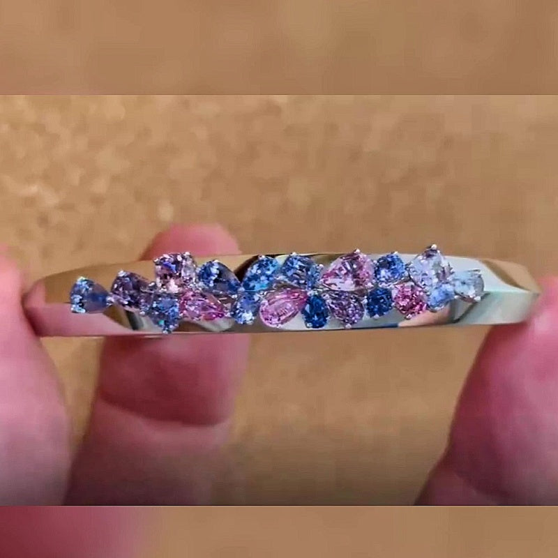 Jzora handmade mixed-cut pink and blue gradient cubic zirconia bracelet