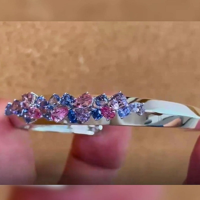 Jzora handmade mixed-cut pink and blue gradient cubic zirconia bracelet