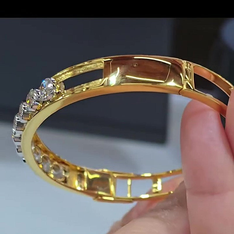 Jzora Handmade Sliding Round CZ Gold Tone Women’s Bangle Bracelet