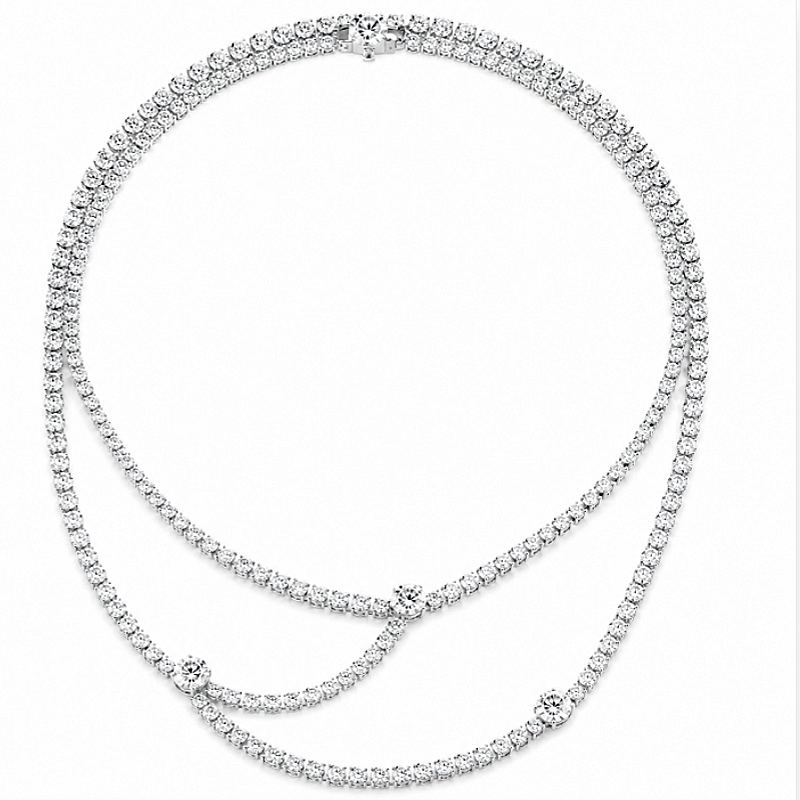 Jzora Handmade Elegant Double Layer Round CZ Tennis Lariat Women’s Statement Necklace