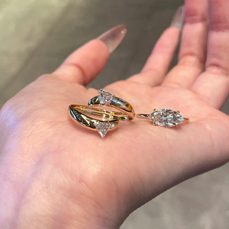 Jzora handmade elegant & brilliant marquise cut 2pcs sterling silver ring set