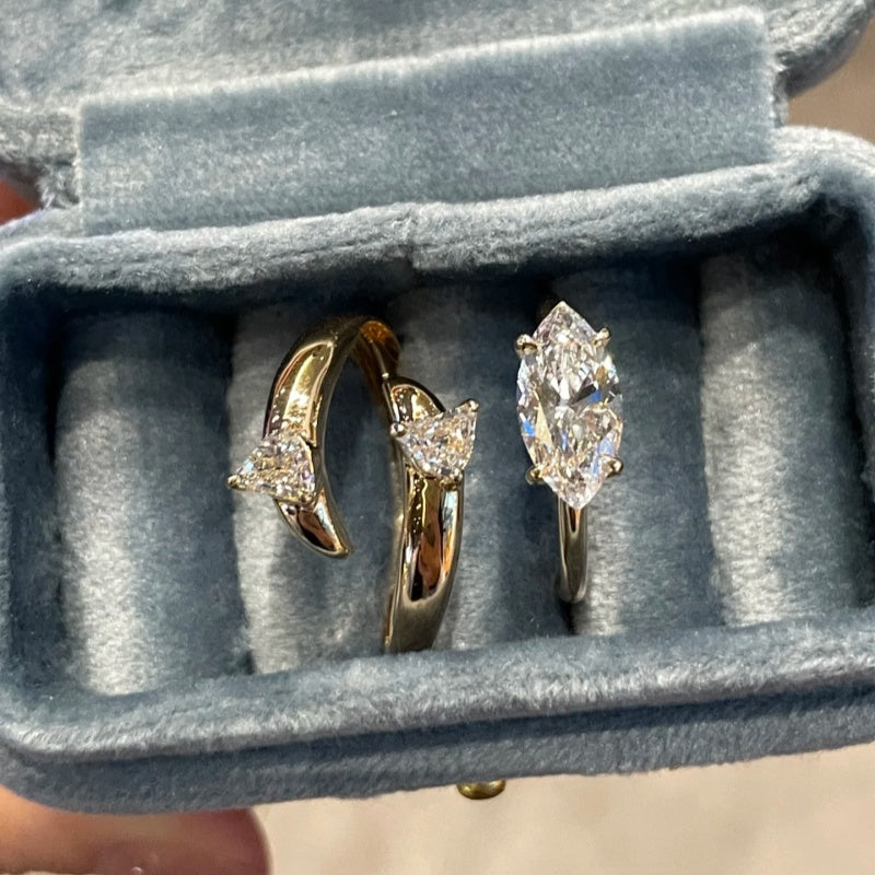 Jzora handmade elegant & brilliant marquise cut 2pcs sterling silver ring set
