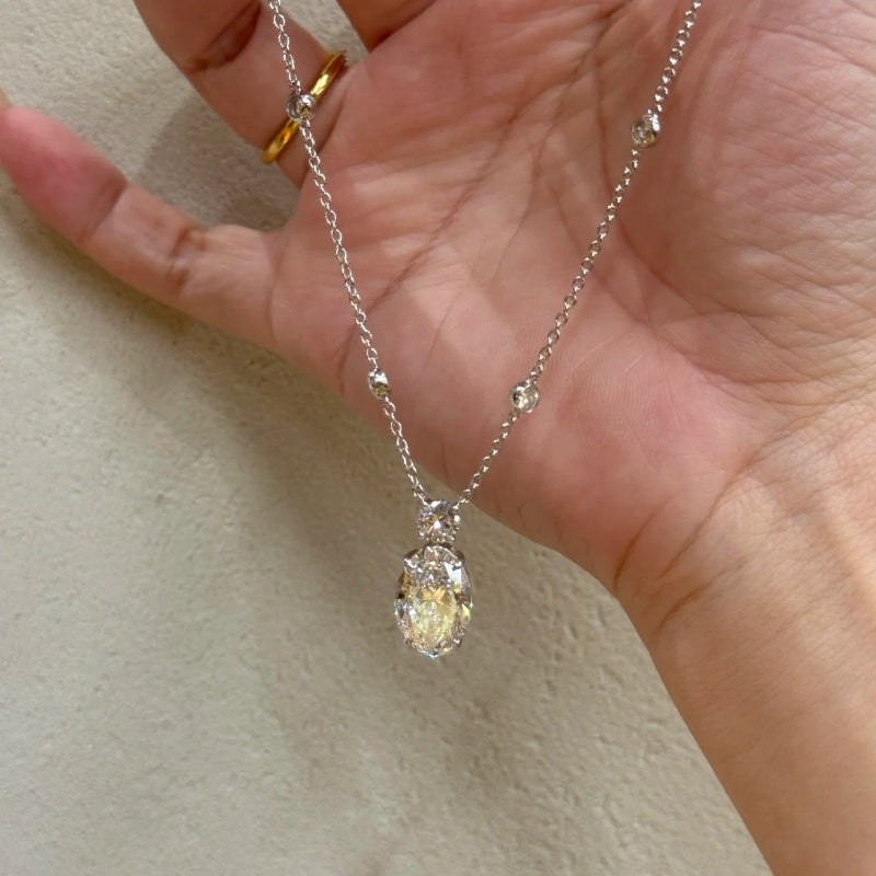 Jzora handmade sparkling oval cut droplet of eternity moissanite sterling silver necklace