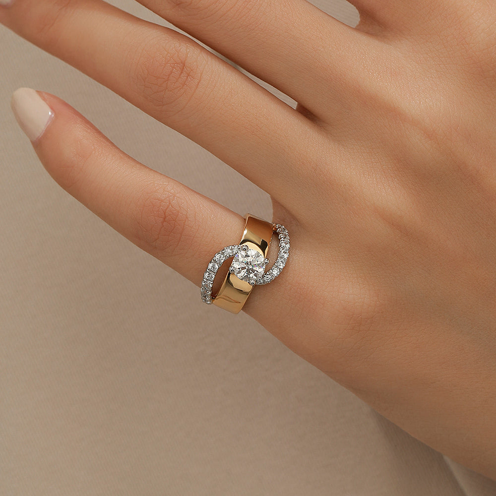Jzora handmade classic round cut sterling silver engagement ring wedding ring
