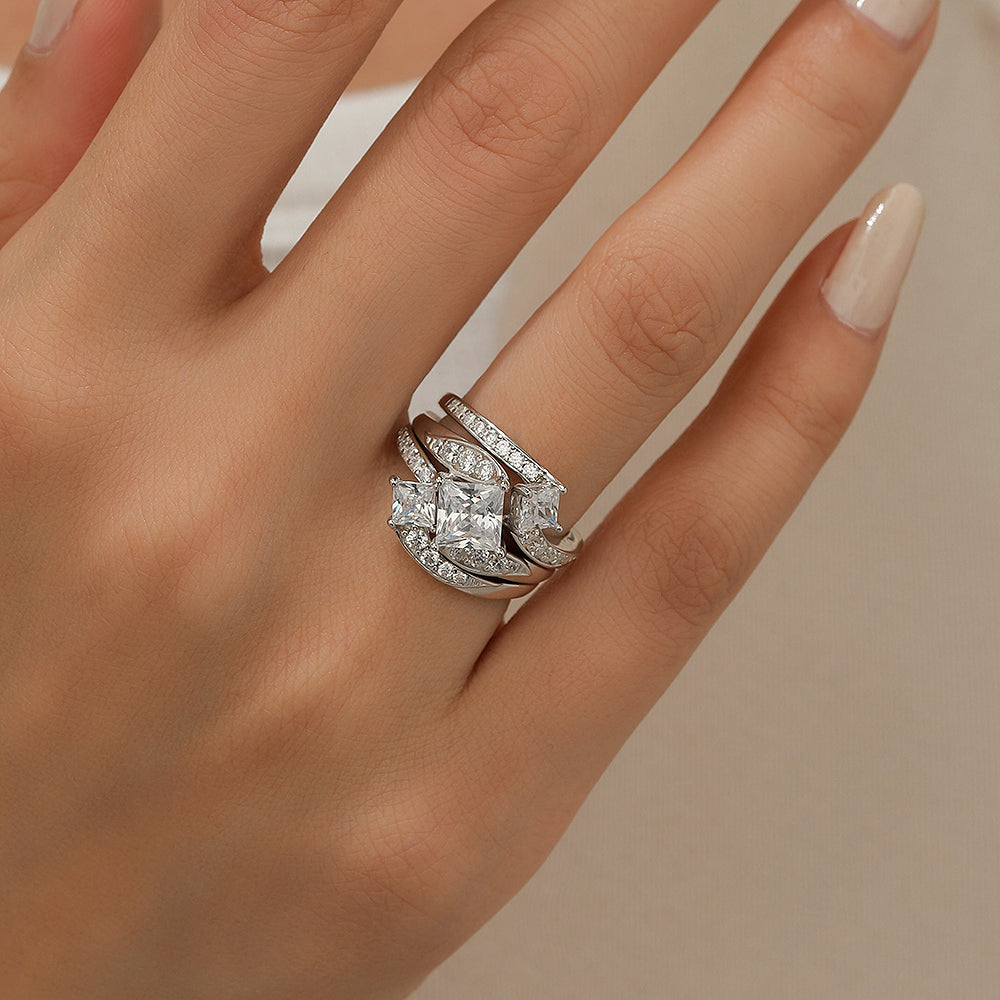 Jzora handmade princess cut vintage sterling silver Engagement Wedding 3pcs Bridal Set