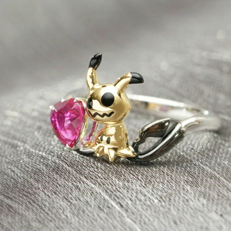 Jzora handmade peach pink heart fantasy creature ghost-inspired sterling silver ring