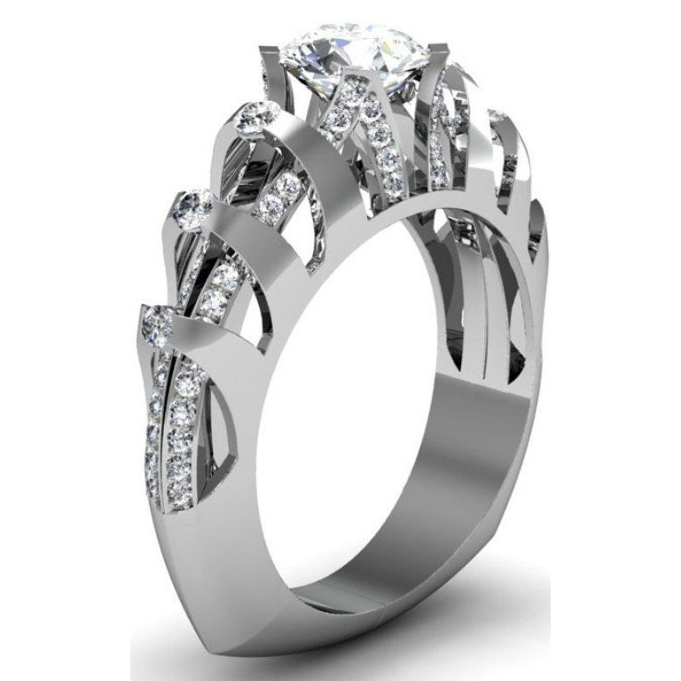 Jzora handmade bold flame-inspired crown silhouette sterling silver moissanite ring