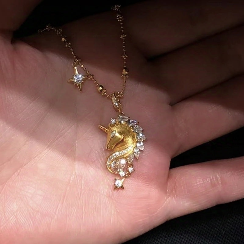 Jzora handmade gold-tone unicorn pendant sterling silver necklace