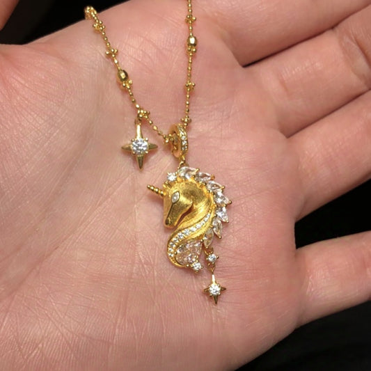Jzora handmade gold-tone unicorn pendant sterling silver necklace