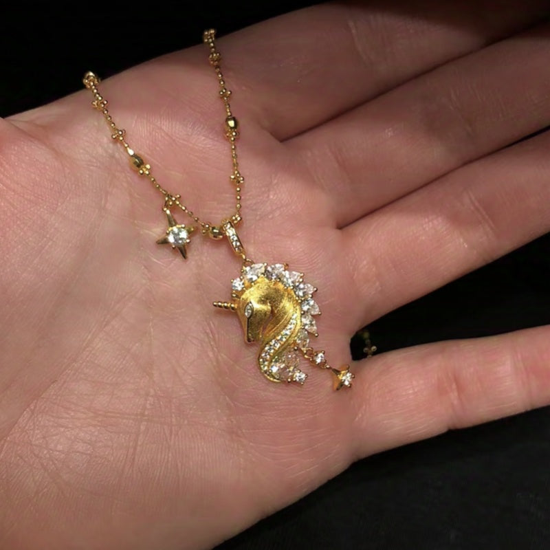 Jzora handmade gold-tone unicorn pendant sterling silver necklace