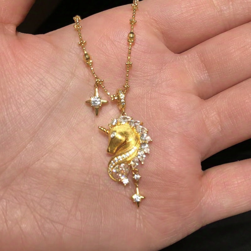Jzora handmade gold-tone unicorn pendant sterling silver necklace