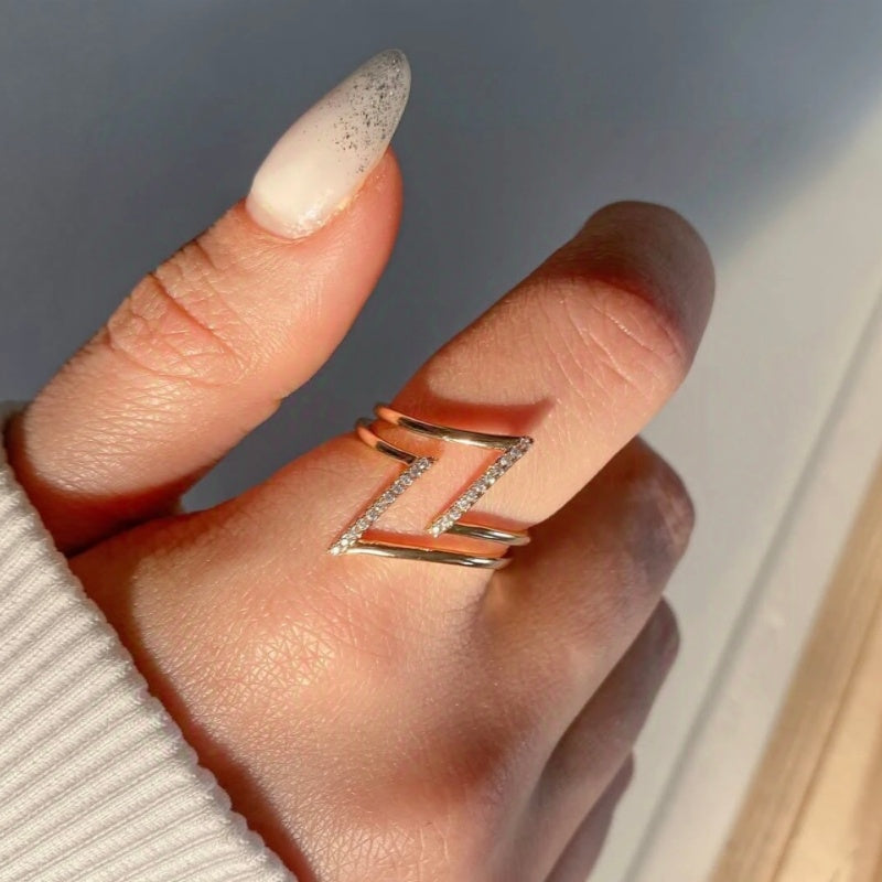 Jzora handmade zigzag geometric gold open ring