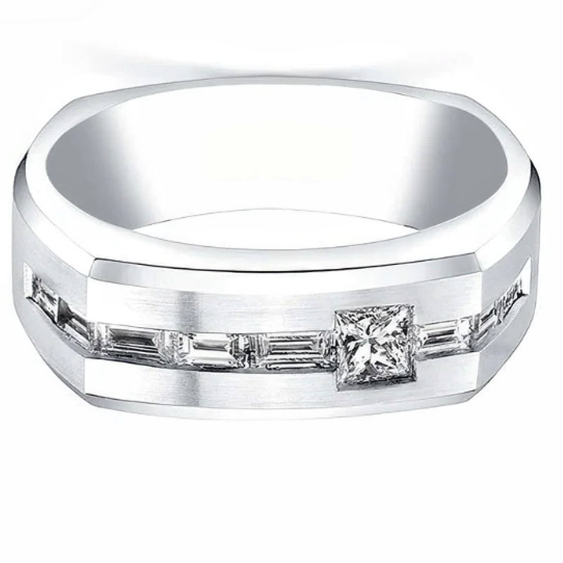 Jzora handmade princess & baguette cut channel-set men’s band ring