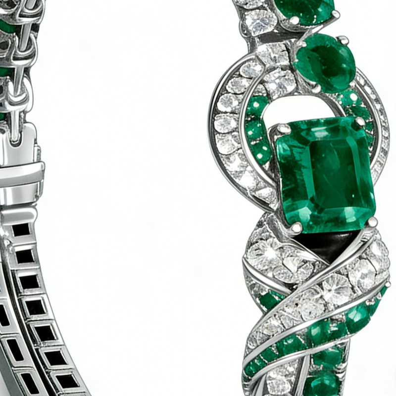 Jzora handmade 3ct Emerald elegant two-tone bracelet