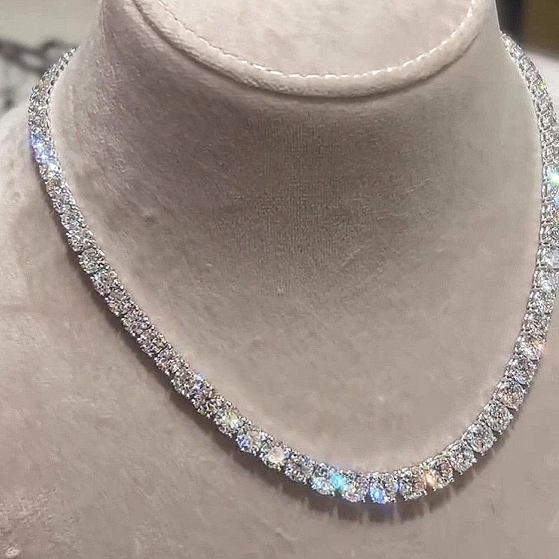 Jzora handmade stunning statement round brilliant cut tennis necklace