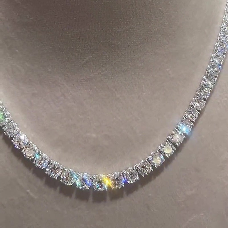 Jzora handmade stunning statement round brilliant cut tennis necklace