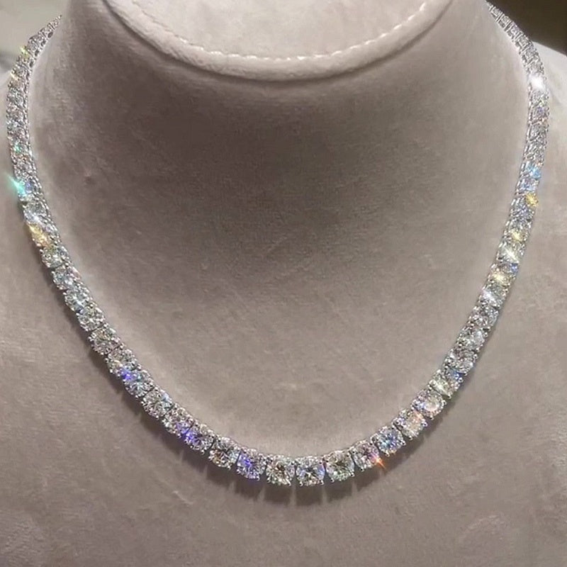 Jzora handmade stunning statement round brilliant cut tennis necklace
