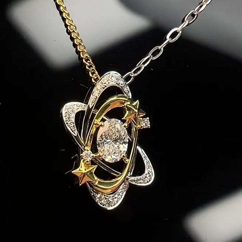 Jzora Handmade Two-Tone Dainty Celestial Planet Orbit Necklace