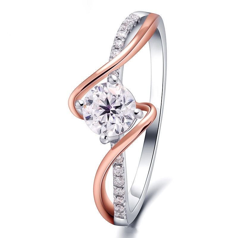 Jzora handmade two-tone round cut moissanite elegant sterling silver ring