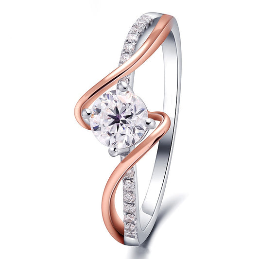 Jzora handmade two-tone round cut moissanite elegant sterling silver ring
