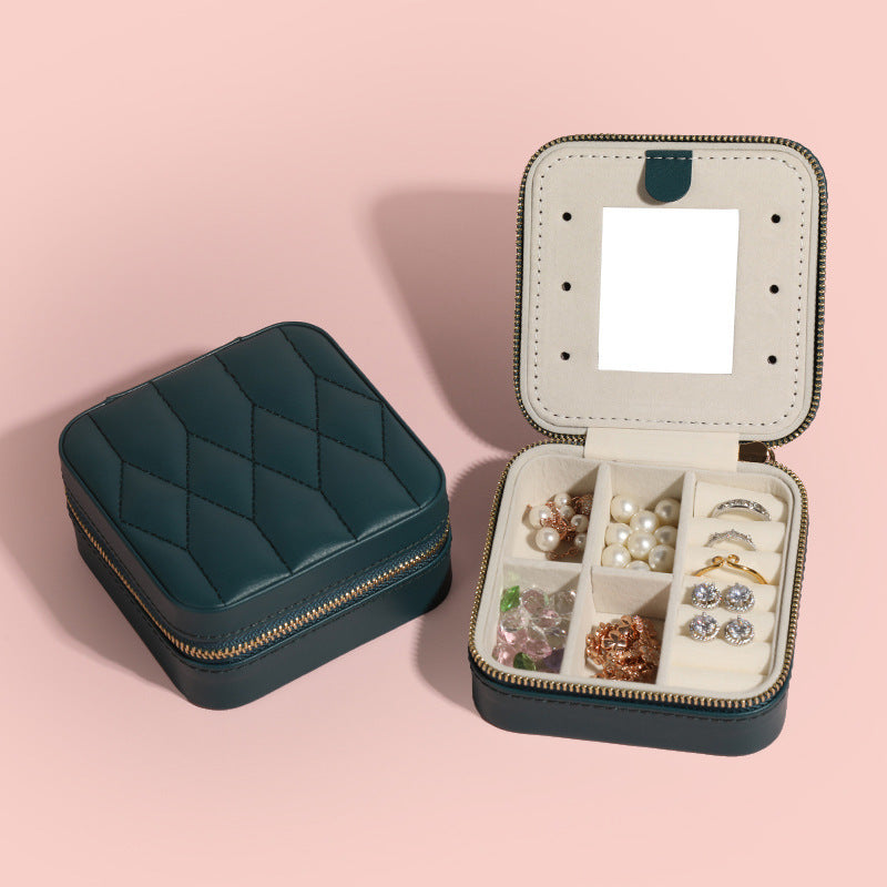 Jzora handmade portable double zipper cosmetic jewelry case