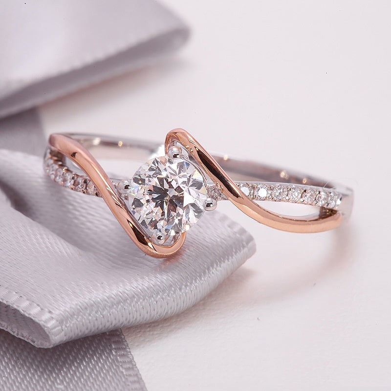 Jzora handmade two-tone round cut moissanite elegant sterling silver ring