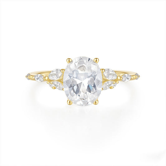 Jzora handmade gold oval cut simple sterling silver ring