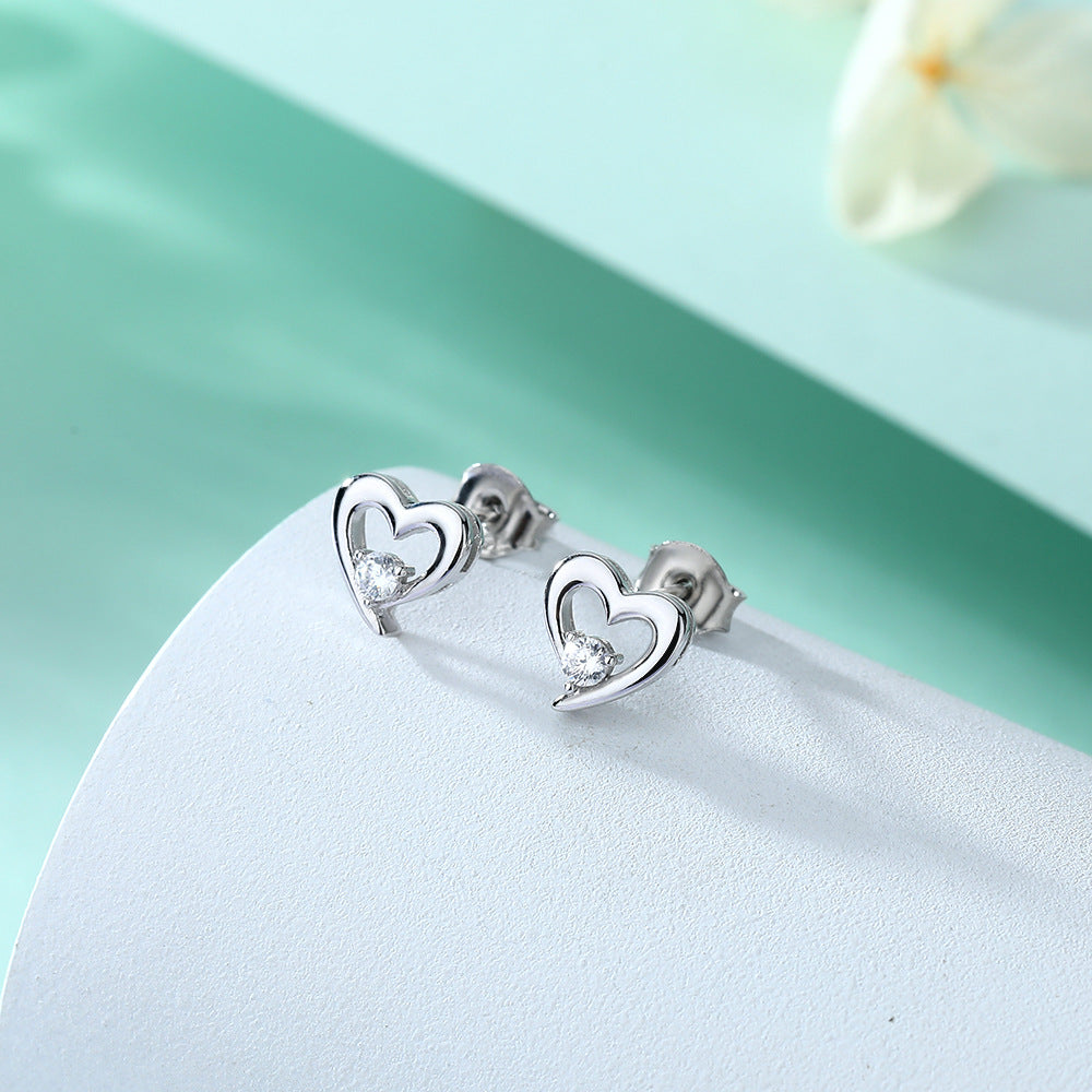 Jzora handmade round cut hollow heart shaped sterling silver earrings