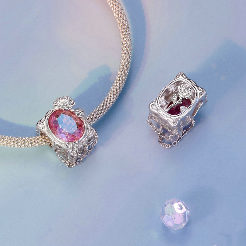 Jzora Noble and Elegant Pink Fading Oil Painting Rose Sterling Silver Charm