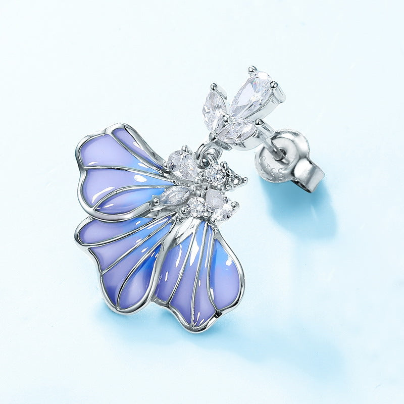 Jzora Handmade Blue Iris Enamel Sterling Silver Earrings