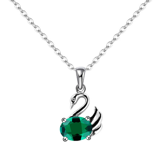 Jzora handmade swan 1.5ct oval cut emerald sterling silver necklace