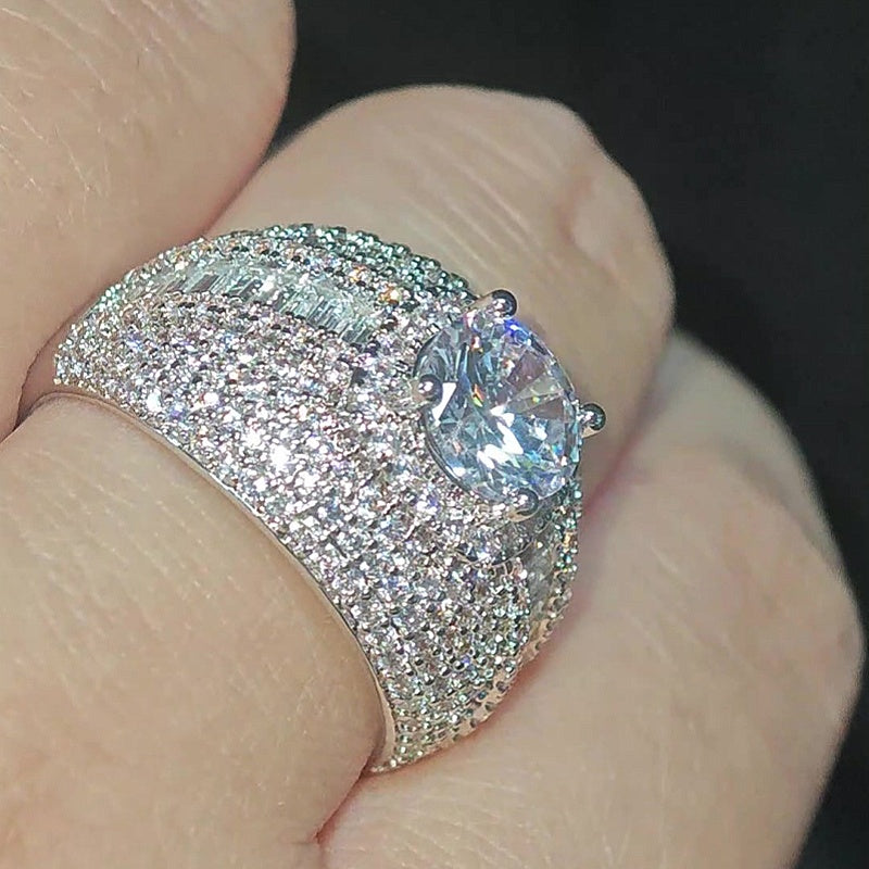 Jzora Handmade Round‑Cut Moissanite Full‑Pave Women’s Statement Ring