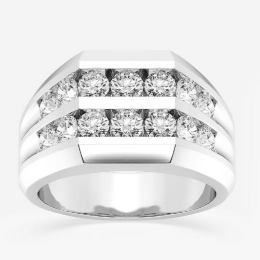 Jzora handmade 2ct double row channel set men's wedding band  ring