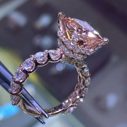 Jzora handmade pink princess cut classic sterling silver engagement ring