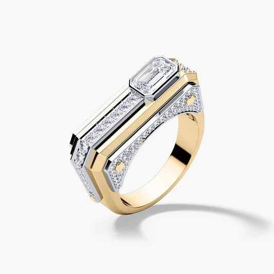 Jzora handmade luxury two-tone emerald cut modern men's ring