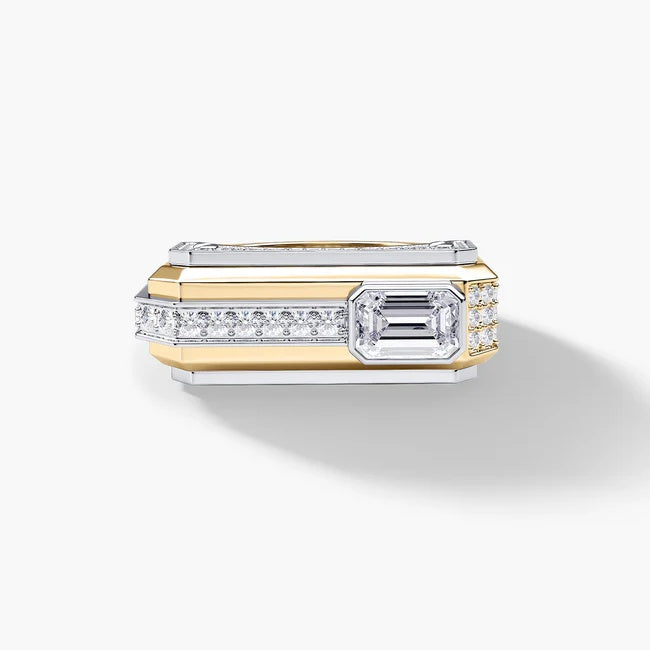 Jzora handmade luxury two-tone emerald cut modern men's ring