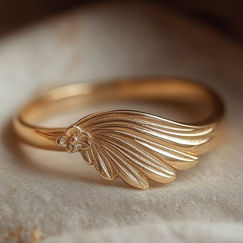 Jzora handmade angel wing & flower vintage sterling silver ring